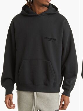 Essentials Black Pullover Hoodie with Subtle Logo NWT